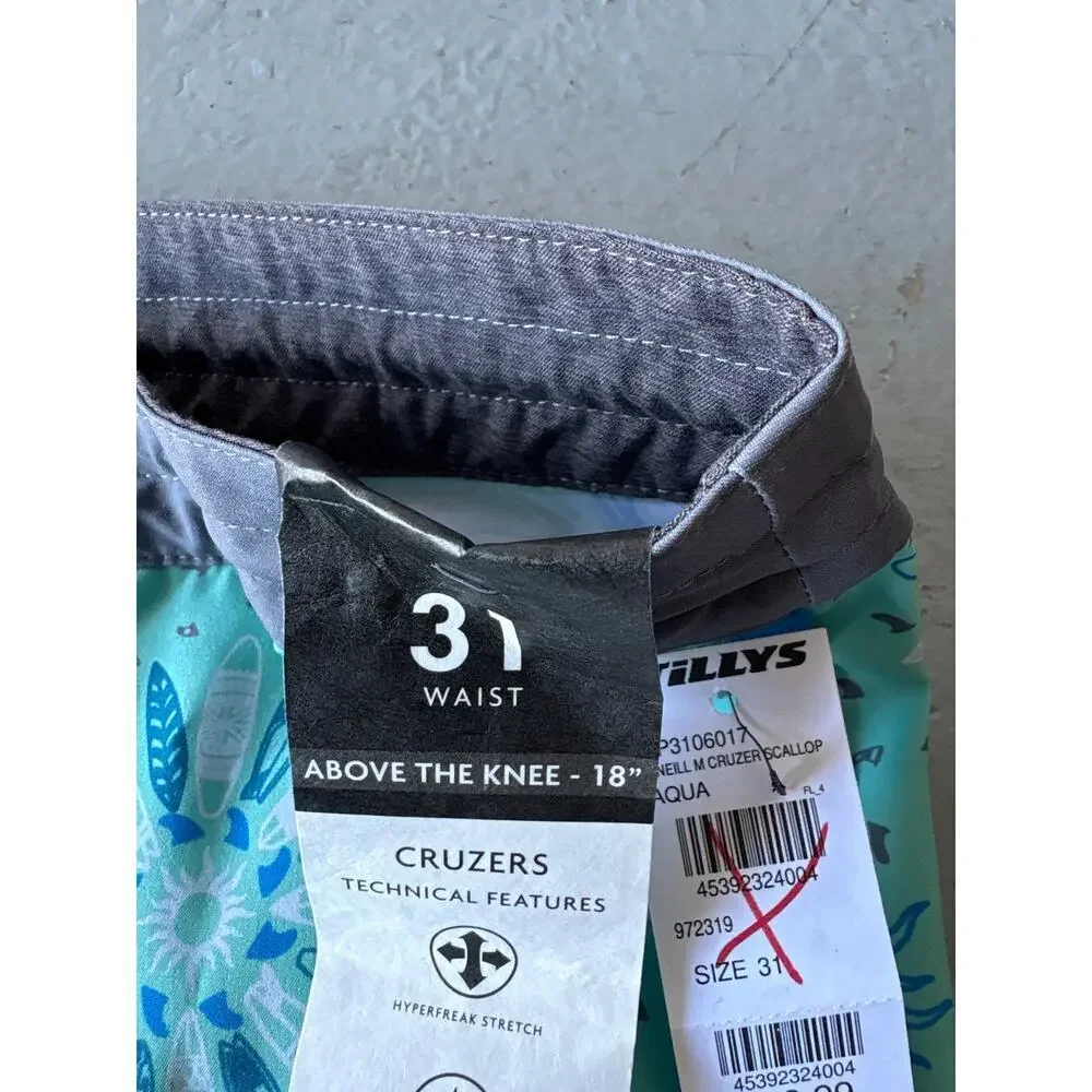 O'Neill Cruzer Boardshorts Teal Floral Print Hyperfreak Stretch NWT Men's 31